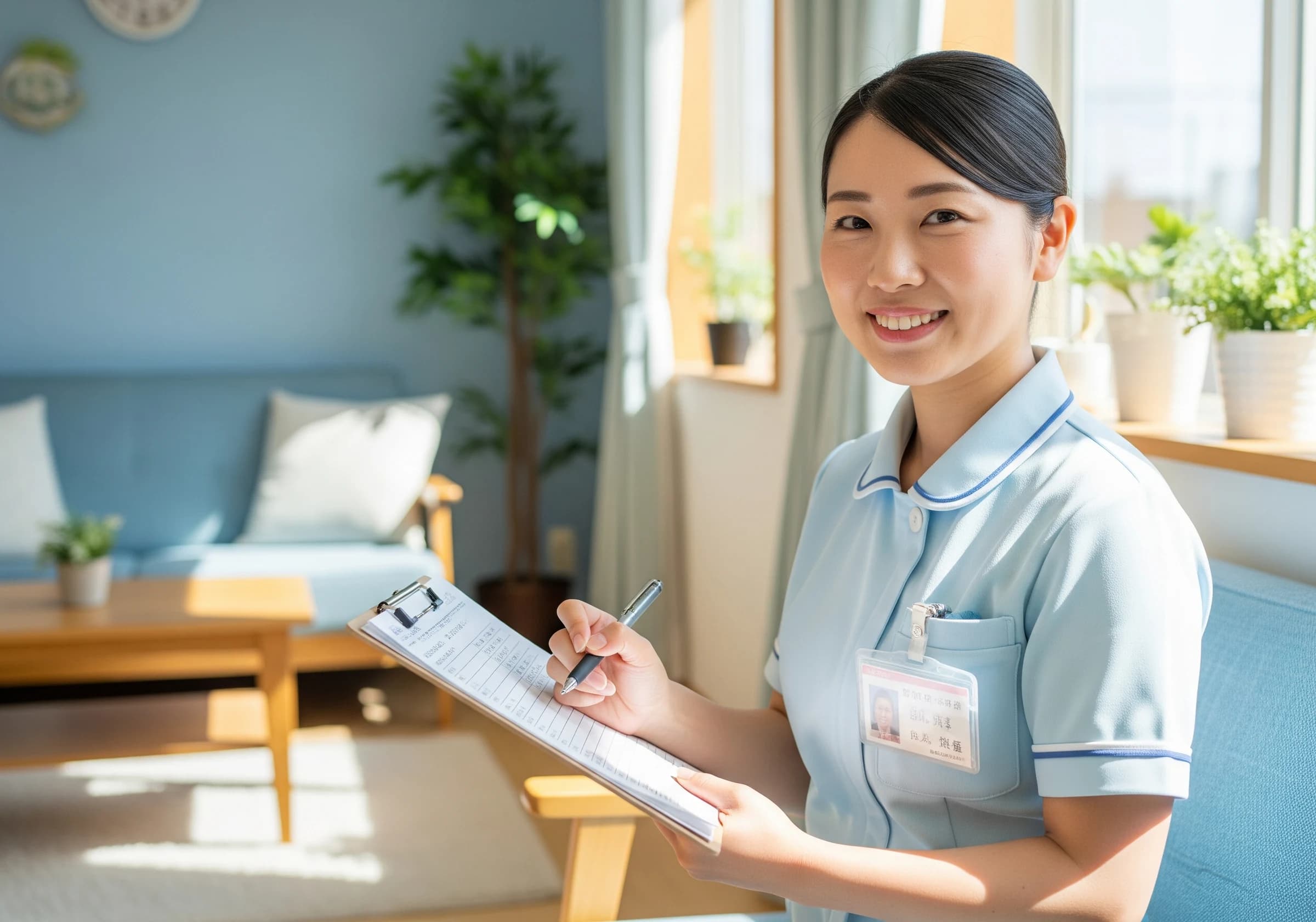 看護師が訪問記録を記入する様子